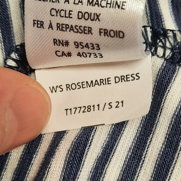 TOAD & Co (Large) Striped V Neck Organic Cotton/Tencel Blend Blue White Dress - Picture 6 of 8